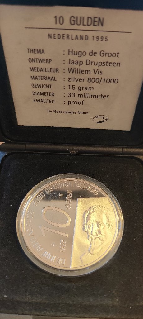 10 Gulden Zilveren Munt Nederland 1995 - Hugo de Groot Proof, Verzenden, Koningin Beatrix, Zilver, Losse munt