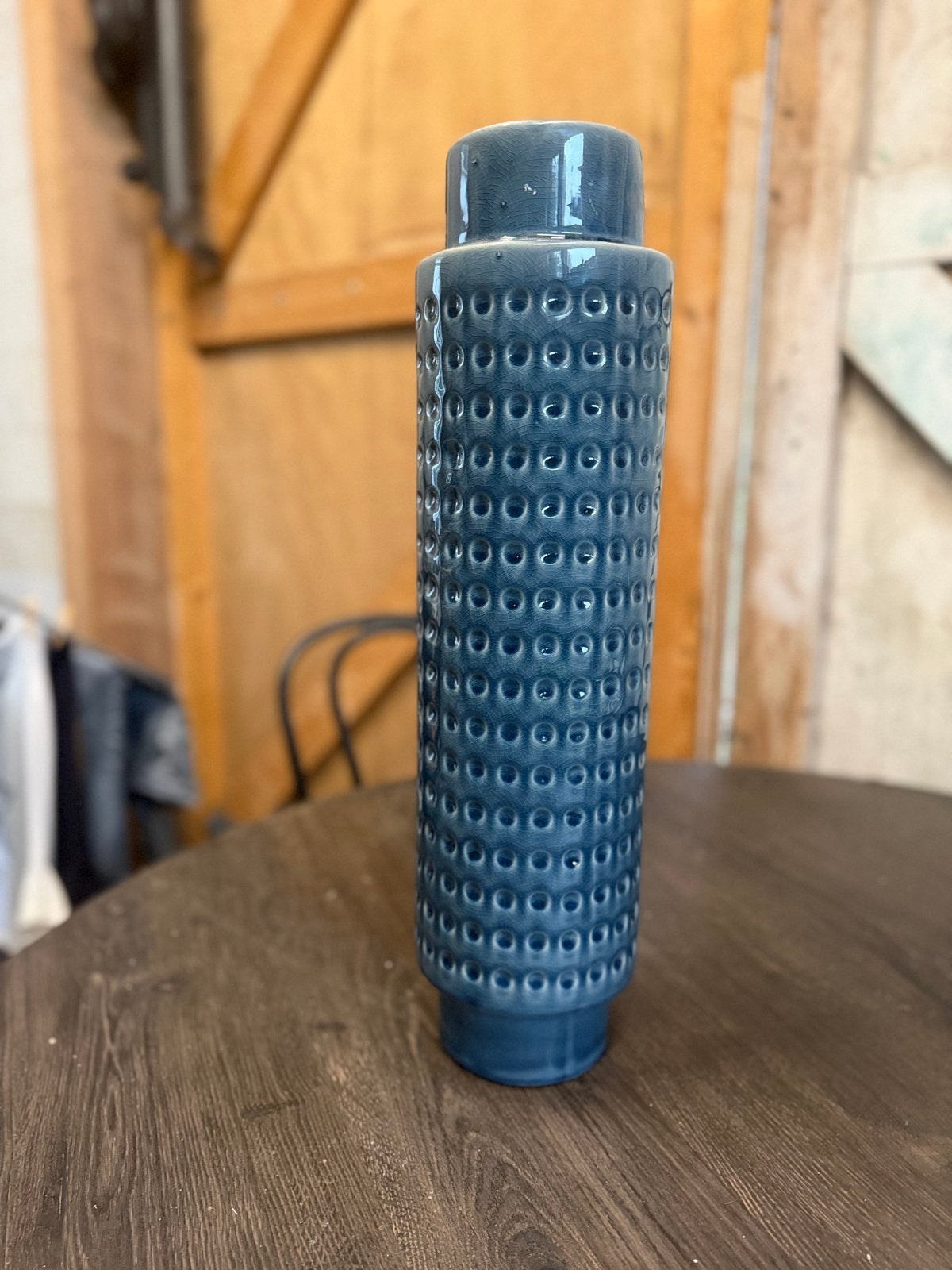 XL Blauwe Vaas met Structuur - 54cm Hoog, Ophalen of Verzenden