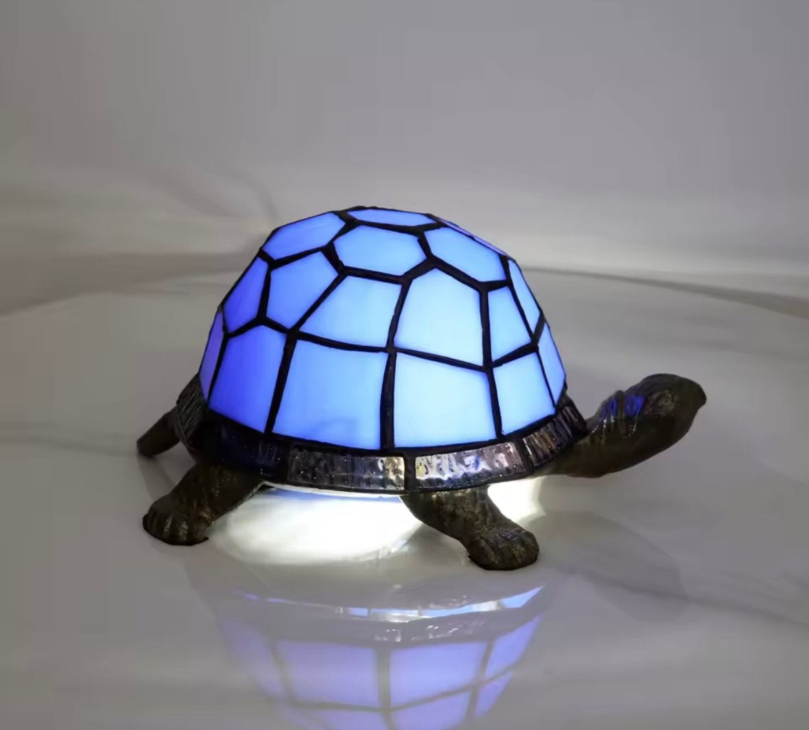 Schildpad Blauw Glas-in-Lood Lamp – Uniek & Sfeervol- NIEUW, Verzenden, Nieuw, Glas
