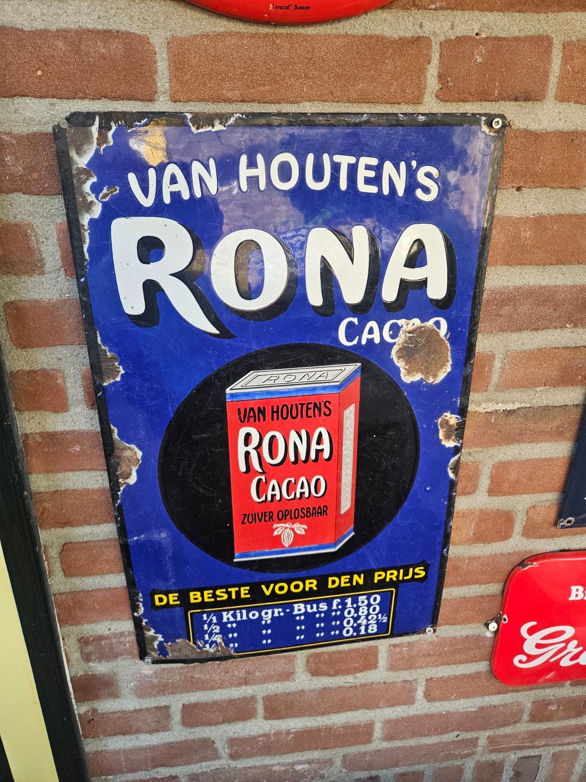 van Houten's Rona chocolade emaille, Ophalen, Gebruikt, Reclamebord