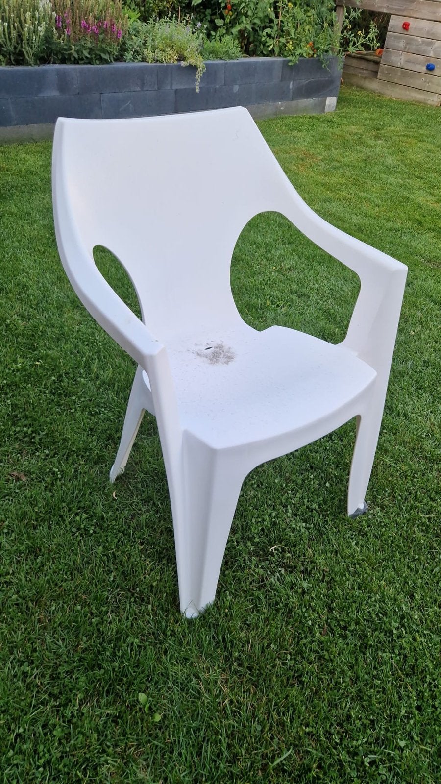 Witte plastic tuin/kuipstoel 6x, Tuin en Terras, Ophalen, Gebruikt, Plastic, Stapelbaar