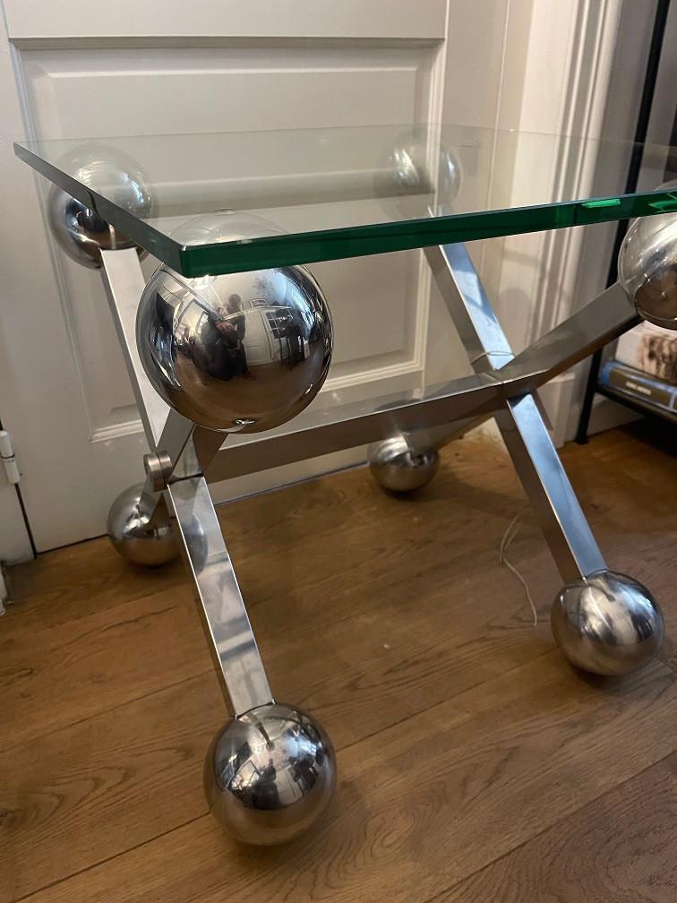 BIJZETTAFEL Eichholtz Maverick Massief RVS - dikke glasplaat, Gebruikt, Eichholtz, Info@eichholtz.com, Zilver