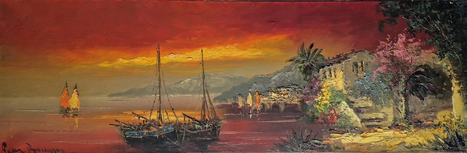 Panorama schilderij (120x40 cm), topstuk van Peter Brouwerr, Doek, Impressionistisch, Ophalen of Verzenden, Landschap