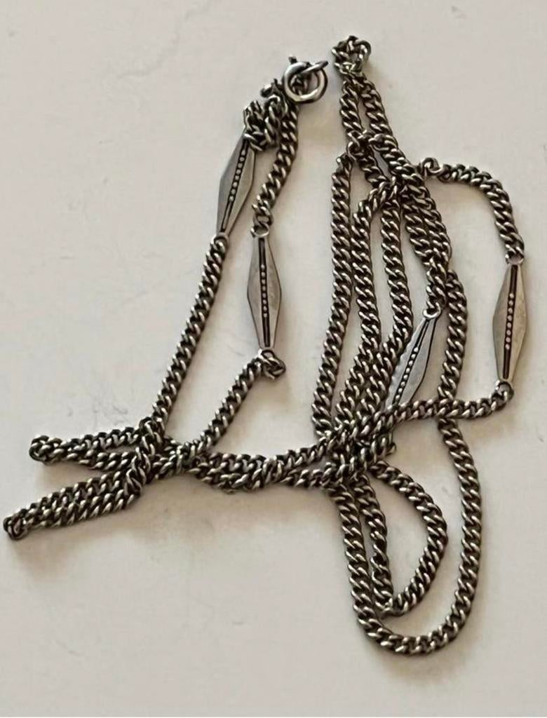 Lange Vintage zilveren ketting, Sieraden, Tassen en Uiterlijk, Kettingen, Ophalen of Verzenden, Zo goed als nieuw, Zilver