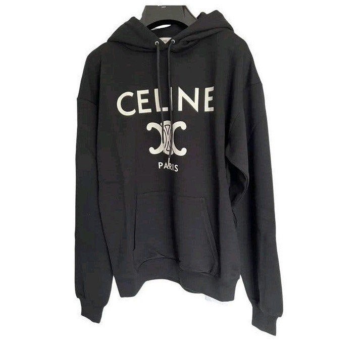 Celine hoodie zwart met wit logo maat xl, Verzenden, Zwart, Maat 56/58 (XL), Zo goed als nieuw