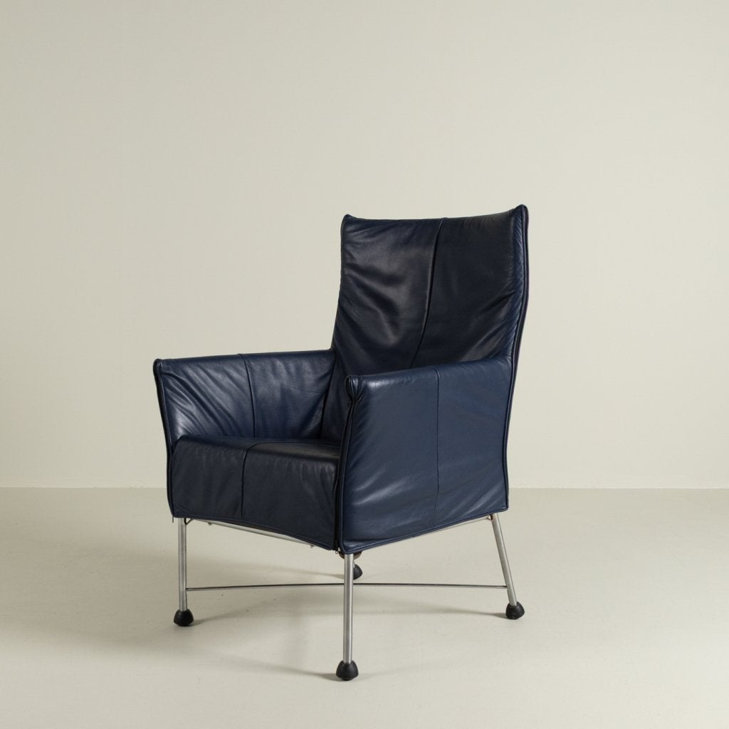 Montis Charly Fauteuil Blauw Leer - Aluminium (Op Doppen), Niet ingevuld, Zo goed als nieuw, Niet ingevuld, Niet ingevuld
