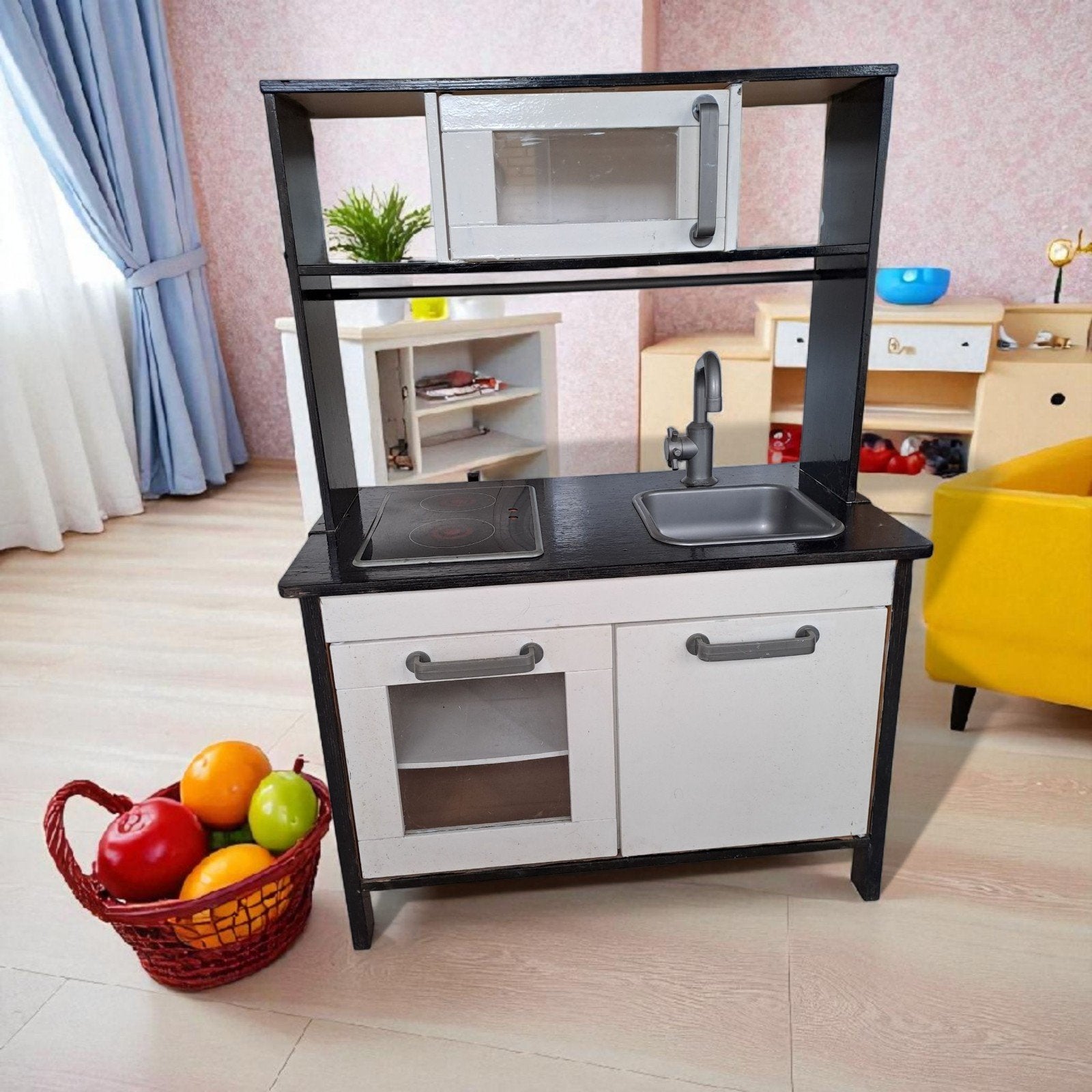 IKEA DUKTIG kinderkerk  -zwart/wit gepimt, Ophalen, Gebruikt, Hout, Speelkeuken