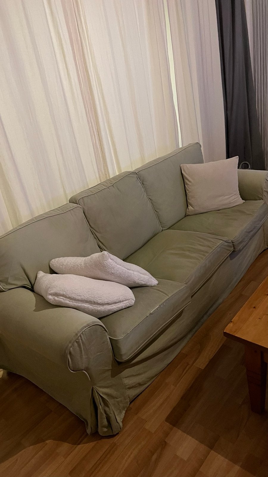 Comfortabele 3-zitsbank en fauteuil - Lichtgroen, Ophalen, Gebruikt, 75 tot 100 cm, Stof