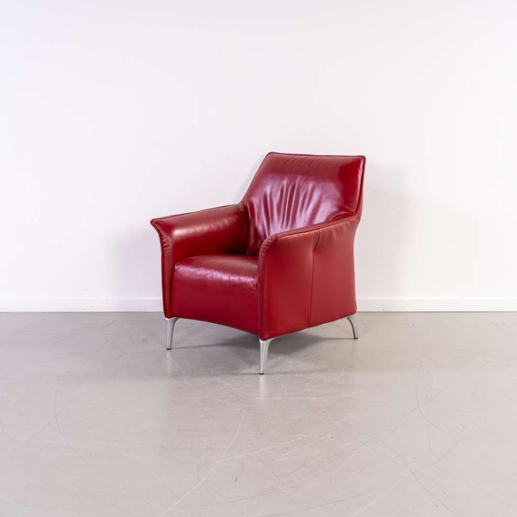 1x Leolux Mayuro Fauteuil Rood Leer – Chroom, Huis en Inrichting, Fauteuils, Niet ingevuld, Gebruikt, Minder dan 75 cm, Niet ingevuld