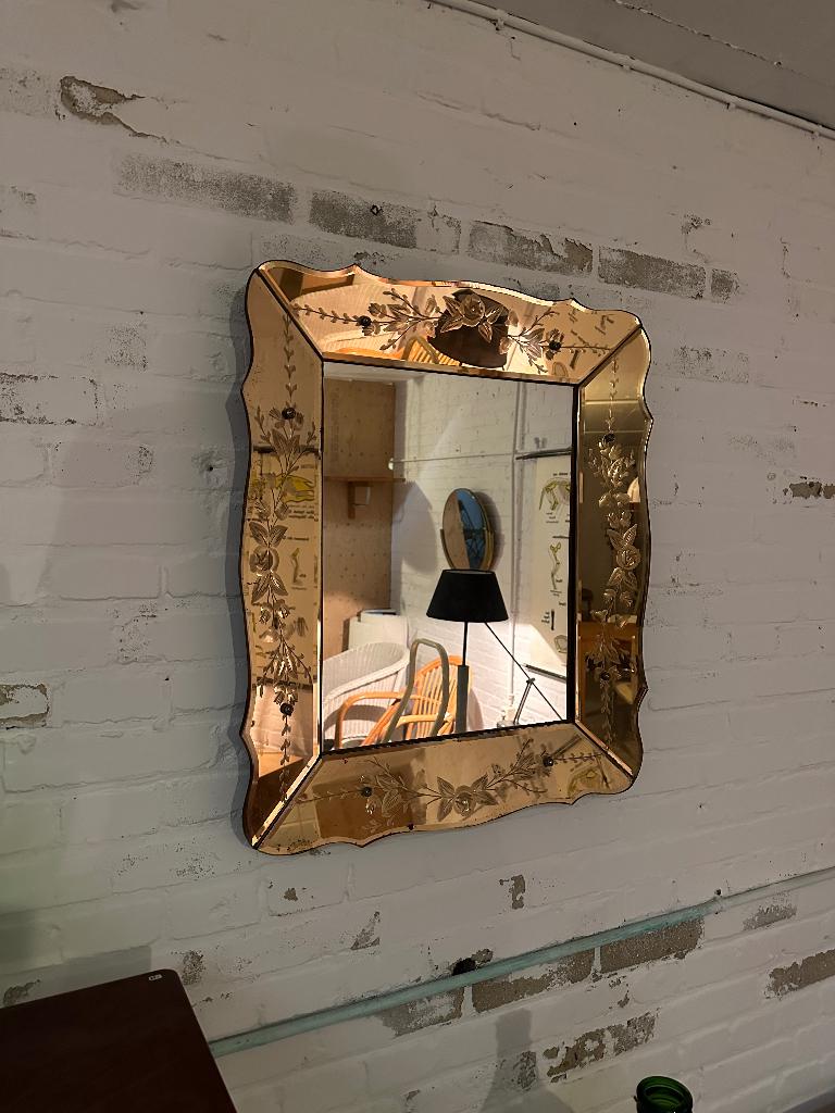SALE: antieke Venetiaanse spiegel, art nouveau spiegel, Antiek en Kunst, Antiek | Spiegels, Ophalen, Rechthoekig, 50 tot 100 cm