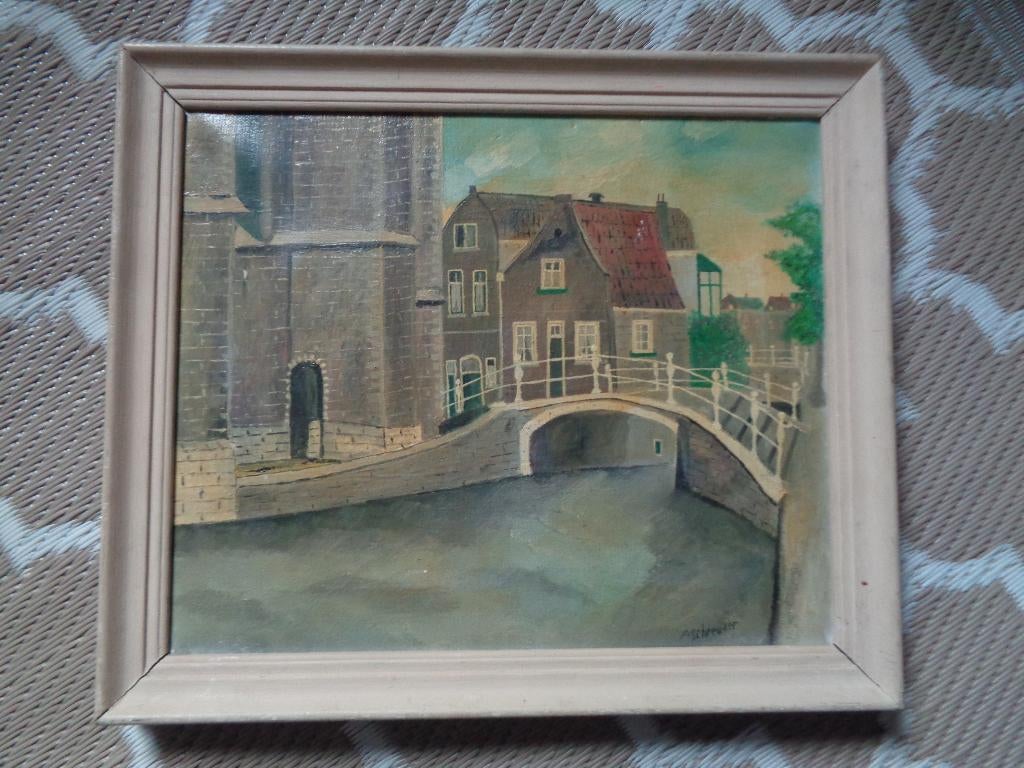 DELFT, OLIEVERF SCHILDERIJ, GESIGNEERD, A.SCHREUDER, Ophalen of Verzenden