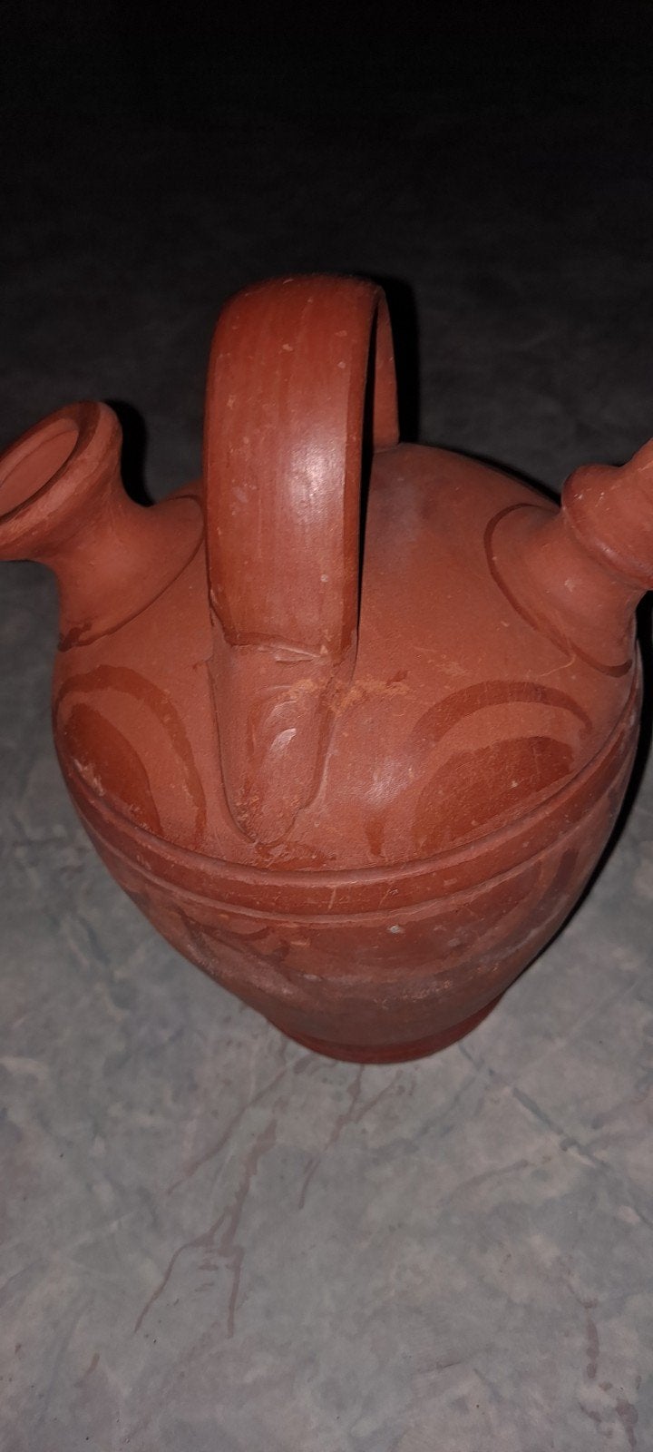Antieke Terracotta Kruik met Handvat en Twee Tuiten, Ophalen of Verzenden