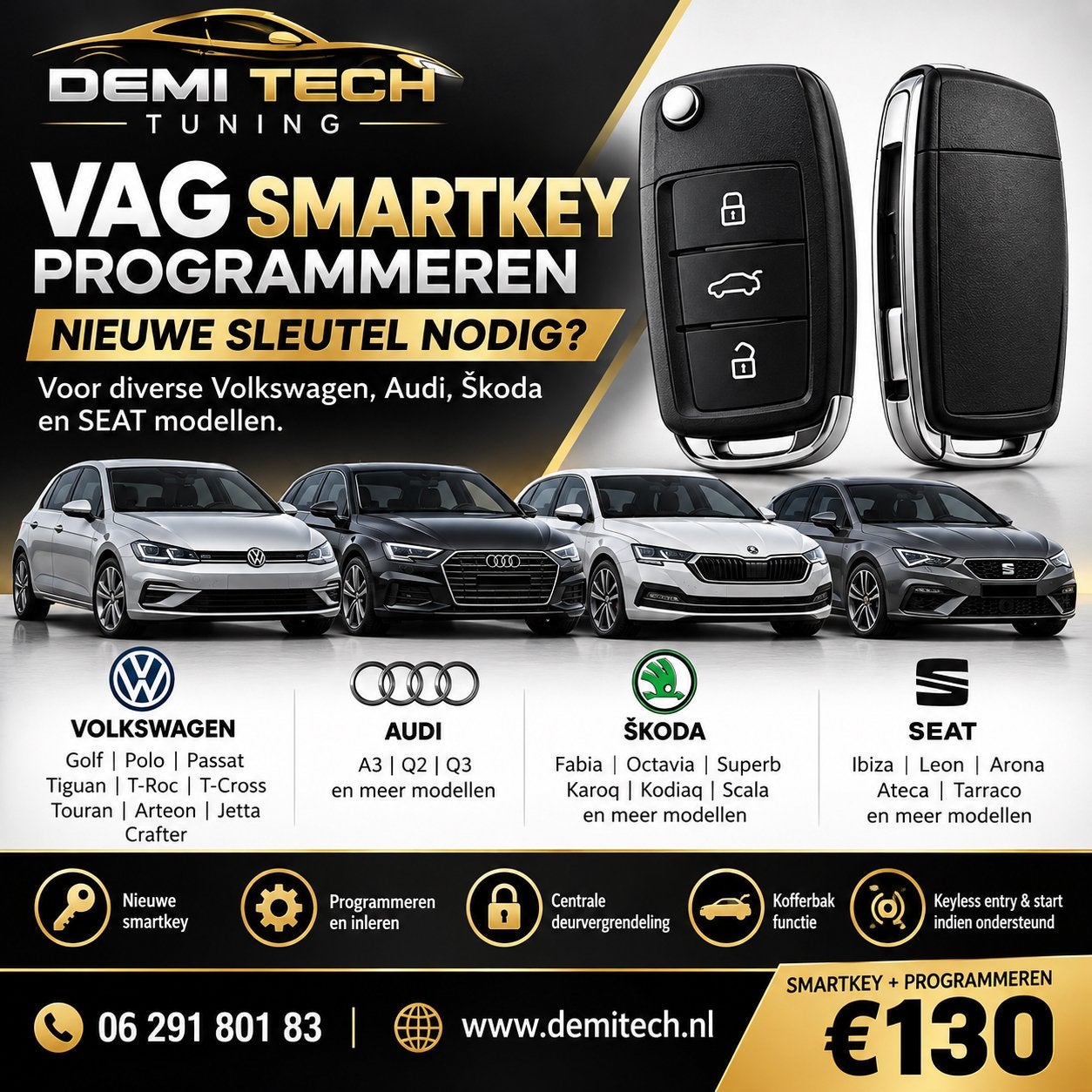 Volkswagen Seat Audi Skoda Autosleutel Smartkey programmeren, Ophalen