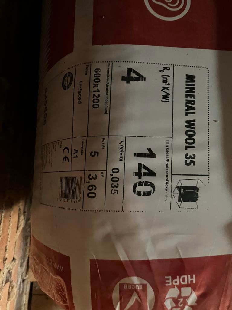 Knauf Minerale Wol 35 isolatie, 140 mm dik, Ophalen, 12 cm of meer, Nieuw, 5 tot 10 m²