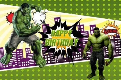 Marvel HULK verjaardag banner met 2 ronde ballonnen!, Verzenden, Nieuw, Versiering, Verjaardag