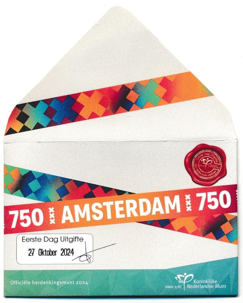 coincard 5 euro 1e dag uitgifte 750 jaar Amsterdam, Ophalen of Verzenden, Koningin Beatrix, Euro's, Setje