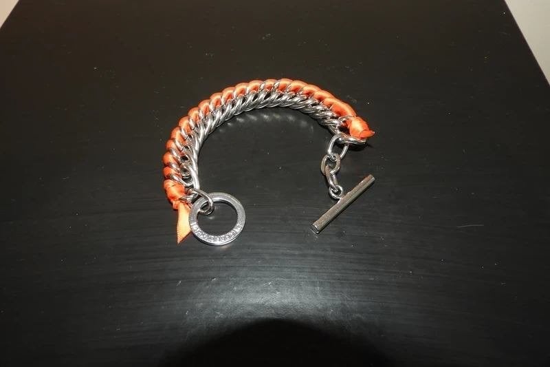 Dyrberg Kern armband zilver kleurig met oranje lintje, Verzenden, Zo goed als nieuw, Zilver, Staal