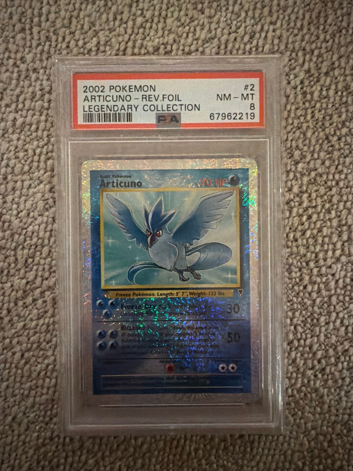 2002 Pokemon Articuno Reverse Foil Legendary Collection PSA, Ophalen of Verzenden, Zo goed als nieuw, Losse kaart, Foil