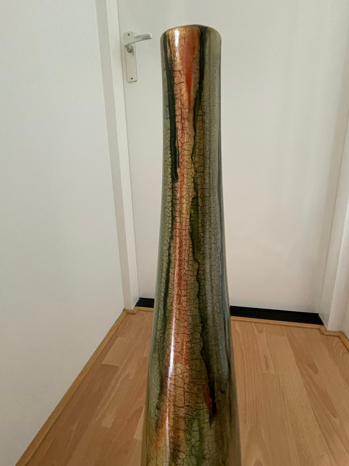 Hoge vaas met craquelé patroon, groen/bruin/oranje, 77 cm, Antiek en Kunst, Antiek | Vazen, Ophalen