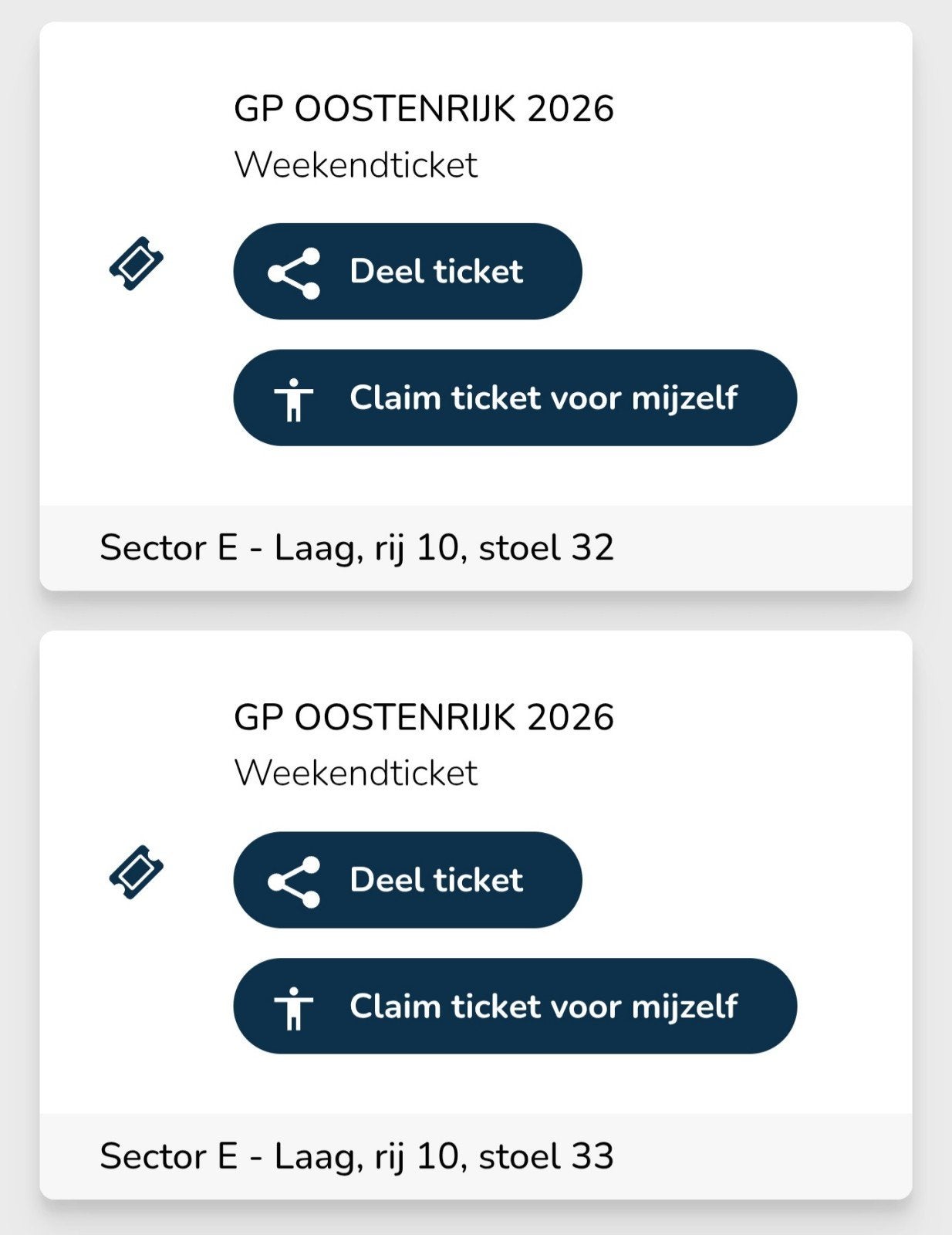 F1 weekend tickets  2 stuks voor oostenrijk. 400 euro, Ophalen of Verzenden