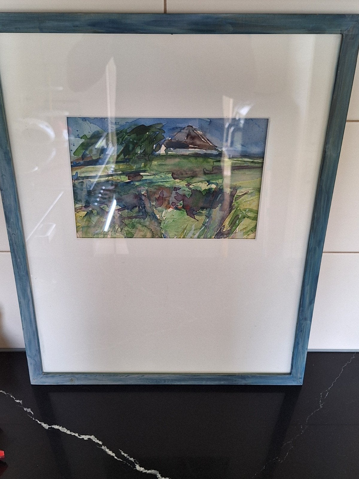 Gesigneerde aquarel van een landschap, Ophalen of Verzenden