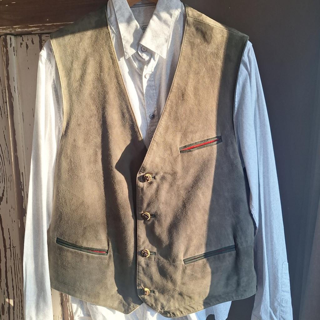 Gössl trachten overhemd L leren gilet, Ophalen, Gedragen, Maat 52/54 (L)