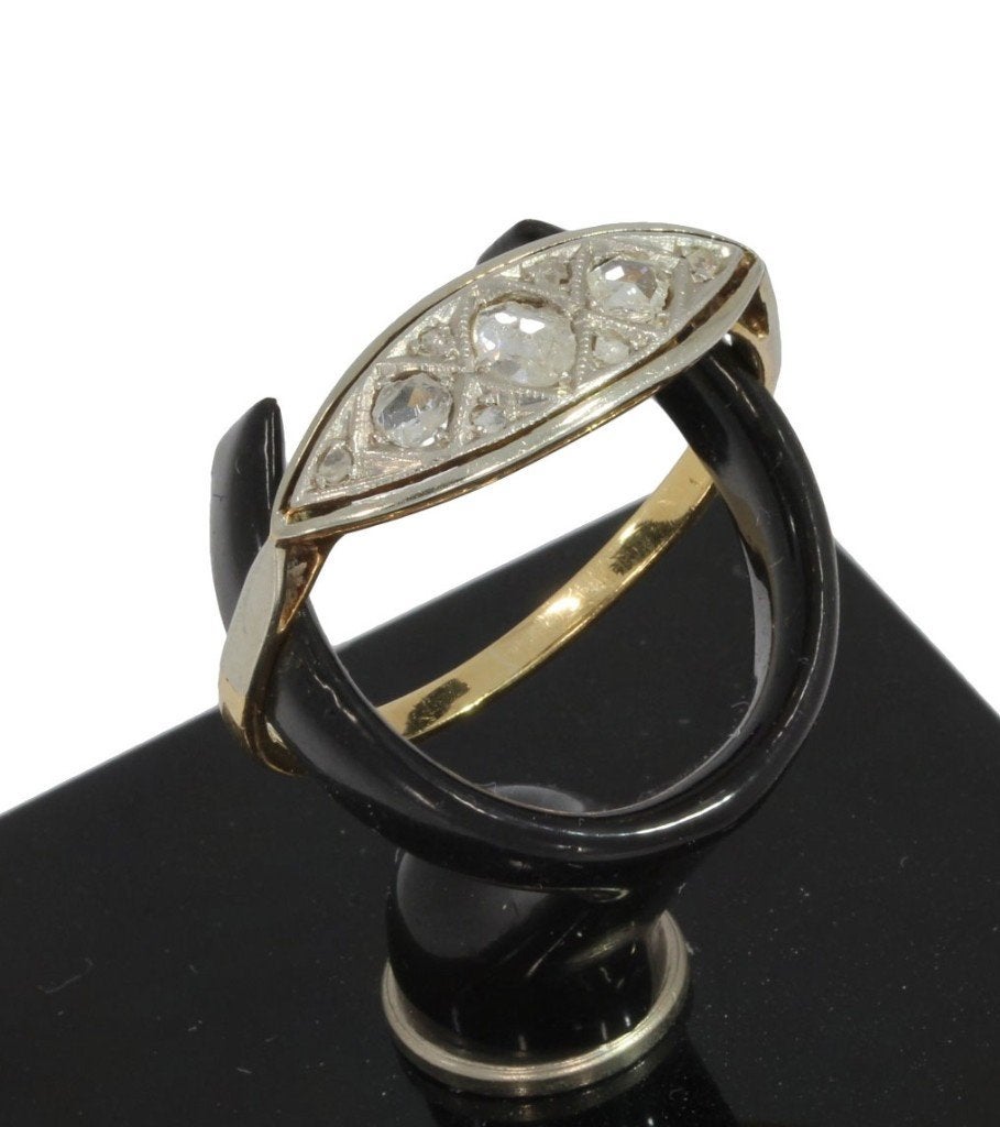 Art Deco diamanten 14k gouden platina dames ring antiek, Ophalen of Verzenden, Goud, Ring, Met edelsteen