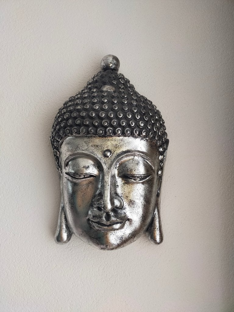 Boeddha Hoofd, Ophalen, Steen/keramiek, Zo goed als nieuw, Zilver