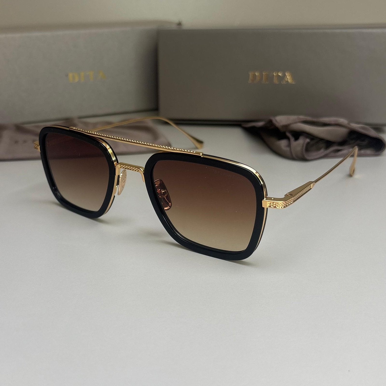 Dita - Flight 006 (Goud/zwart/bruin) + Toebehoren, Sieraden, Tassen en Uiterlijk, Zonnebrillen en Brillen | Heren, Ophalen of Verzenden