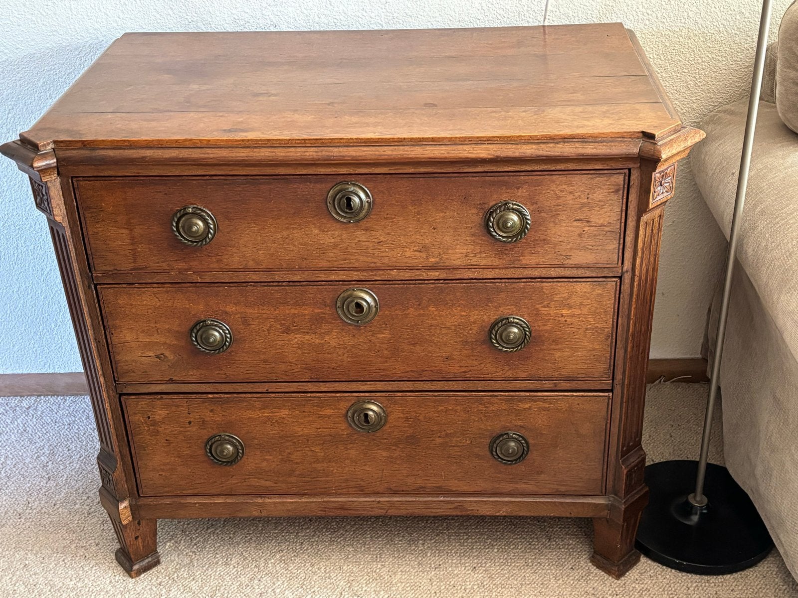 Antieke ladekast 3 laden - massief hout 95b 53 diep 80 hoog, Antiek en Kunst, Ophalen
