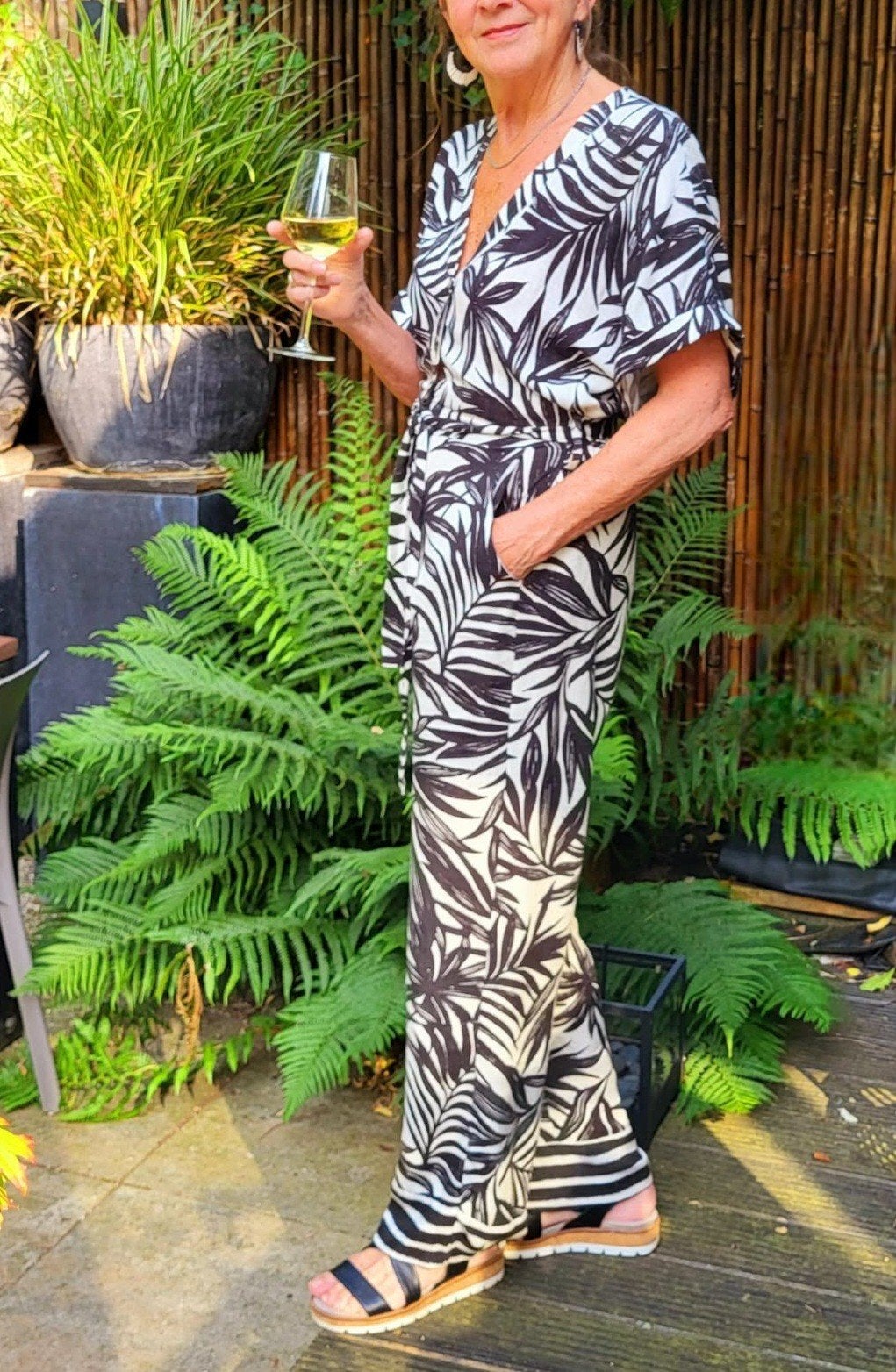 ZARA Jumpsuit met bladprint, strikceintuur en wijde pijp, ZARA, Ophalen of Verzenden