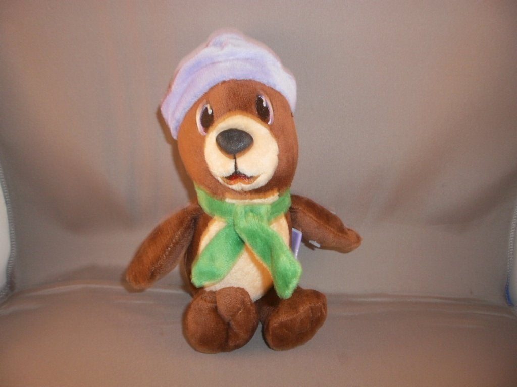Milka beer bruin licht bruin met groene sjaal paarse muts en, Beer, Nieuw, Middelgroot (20 tot 80 cm), Bruin