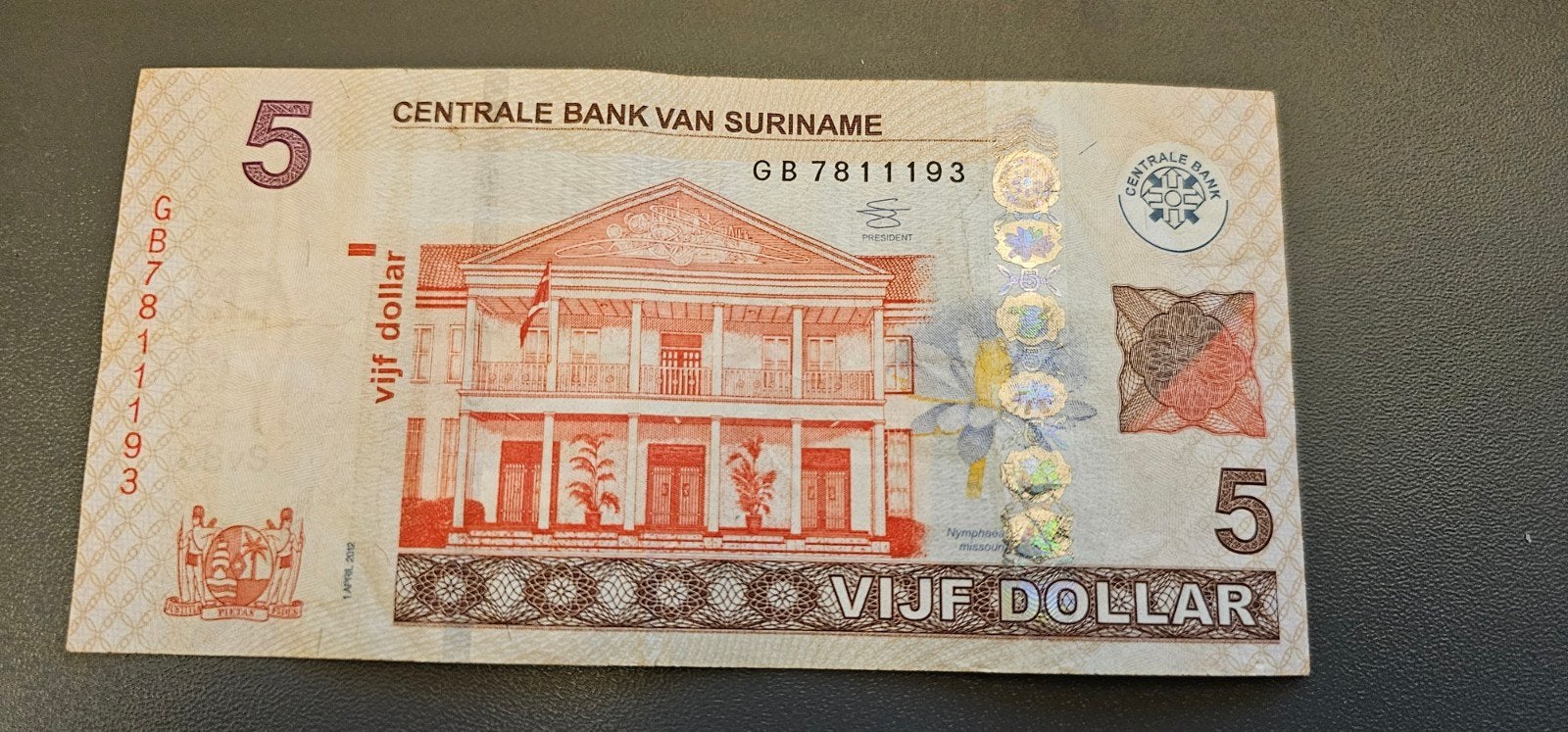 5 Surinaamse Dollars SRD in zeer goede staat, Ophalen of Verzenden, Zuid-Amerika, Los biljet