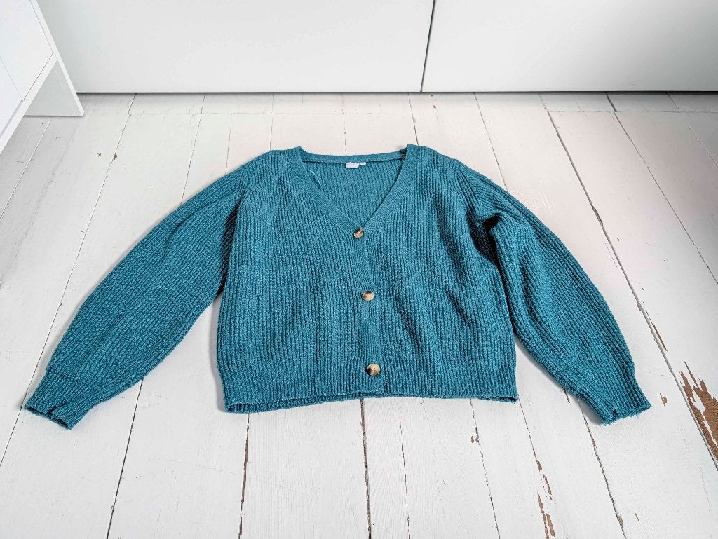 Turquoise gebreid vest van True Sage, Maat 38/40 (M), True Sage, Blauw, Ophalen of Verzenden