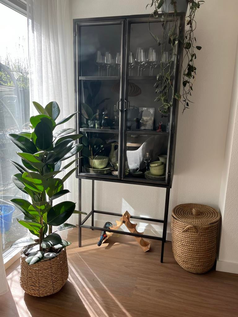 Zwarte metalen vitrinekast 200x85x40 cm, Huis en Inrichting, Kasten | Vitrinekasten, Ophalen, Gebruikt, 200 cm of meer, 50 tot 100 cm