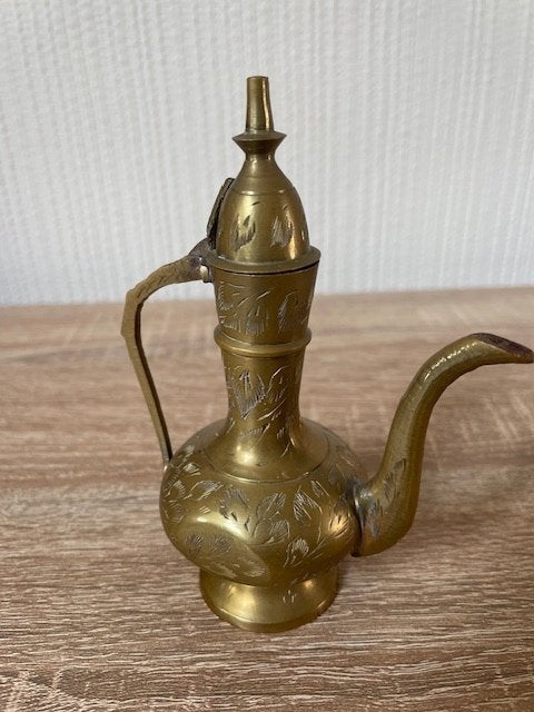 Vintage Koperkleurige Koffiekan uit India -  Hoogte 13 cm, Antiek en Kunst, Ophalen of Verzenden