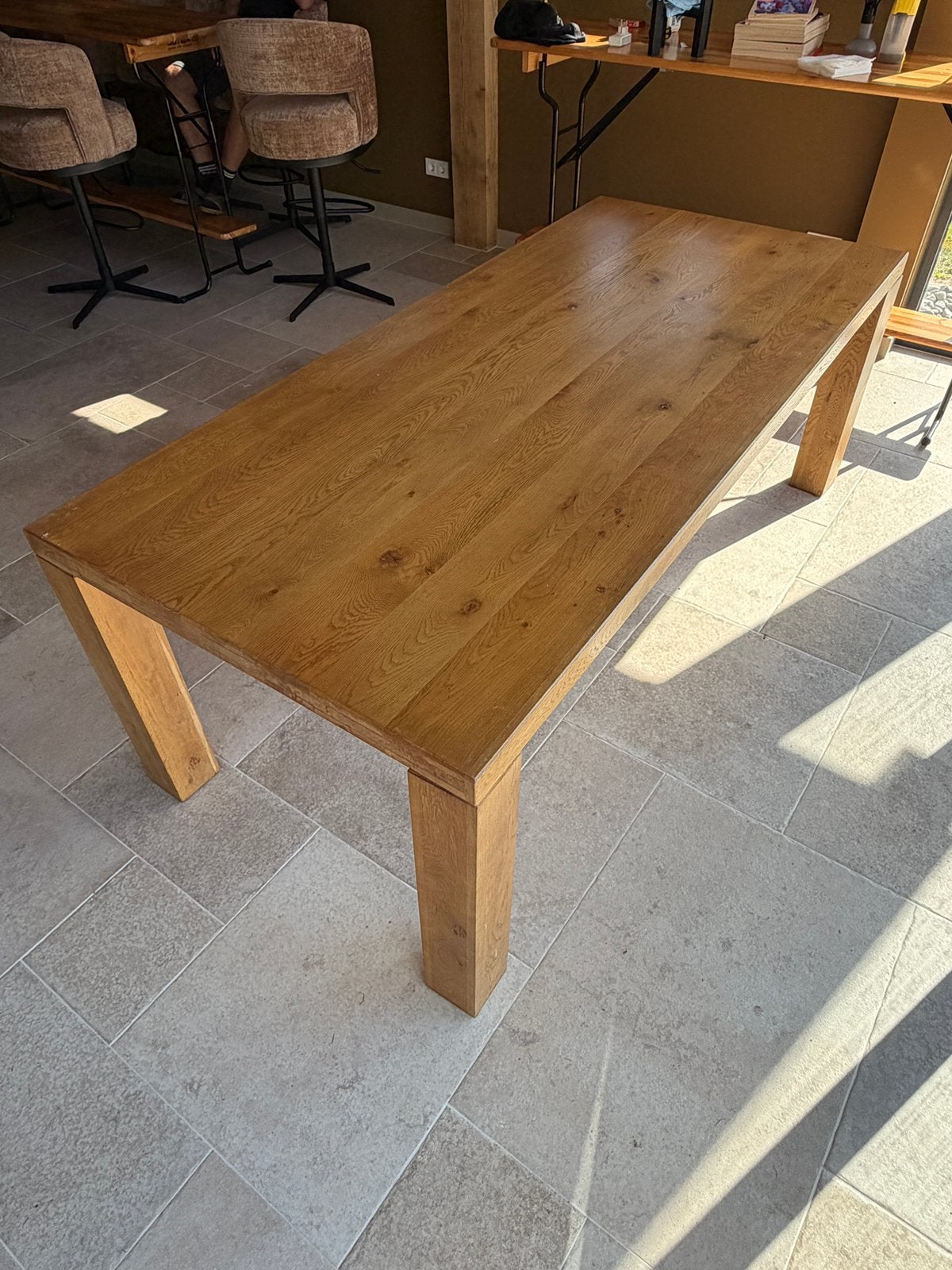 Strakke Massief eiken tafel, Huis en Inrichting, Ophalen, Eikenhout, 200 cm of meer, 50 tot 100 cm