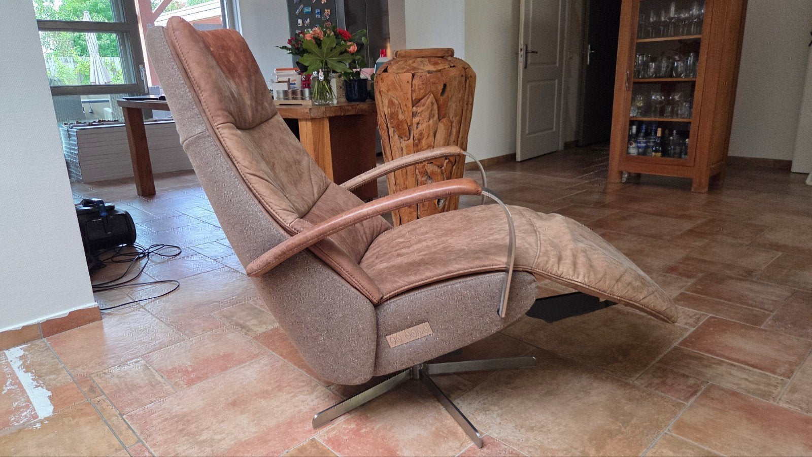 Humberto Relaxfauteuil - Bruin Leer en Stof, Ophalen, Modern, Comfortabel, Gebruikt, Bruin