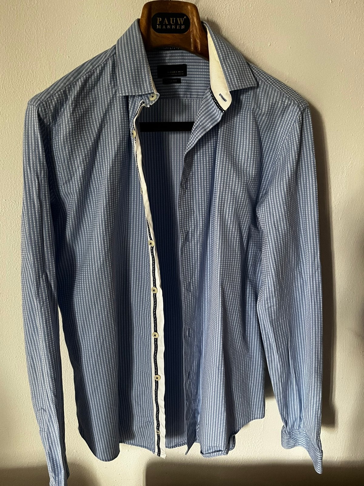 Zara man slim fit heren overhemd M40 blauw lange mouwen, Kleding | Heren, Ophalen, Zo goed als nieuw, Blauw