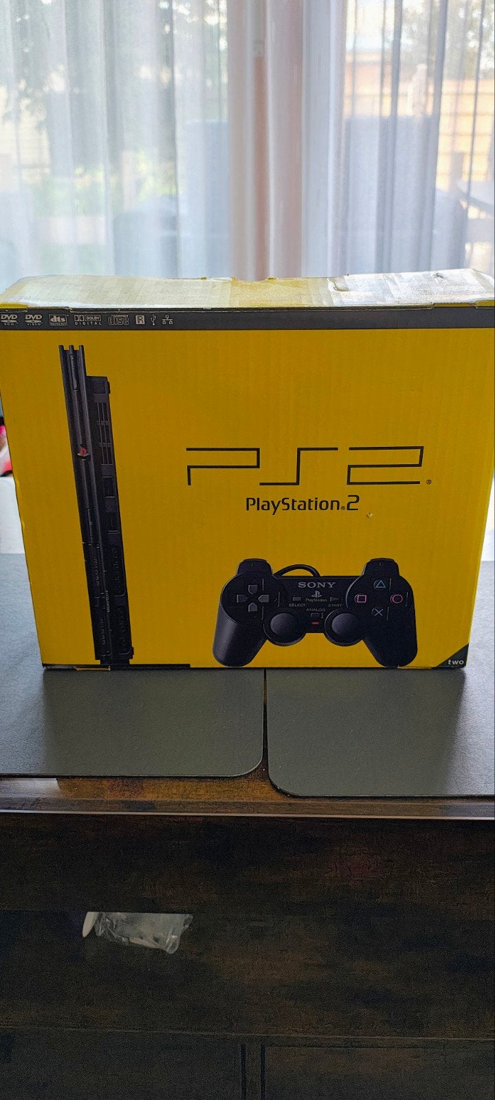 Sony PlayStation 2 Slim met 2 controllers en doos, Spelcomputers en Games, Spelcomputers | Sony PlayStation 2, Zwart, Met 2 controllers