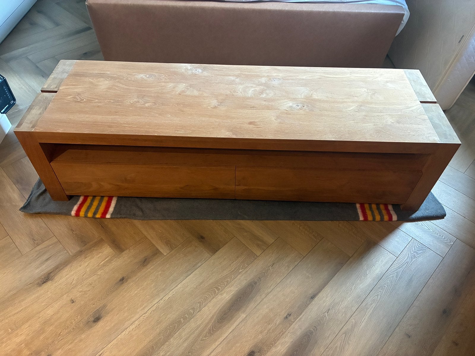 Teak tafel met lades foucault dubble teakhout massief, Ophalen, Gebruikt, Teakhout, 50 tot 100 cm