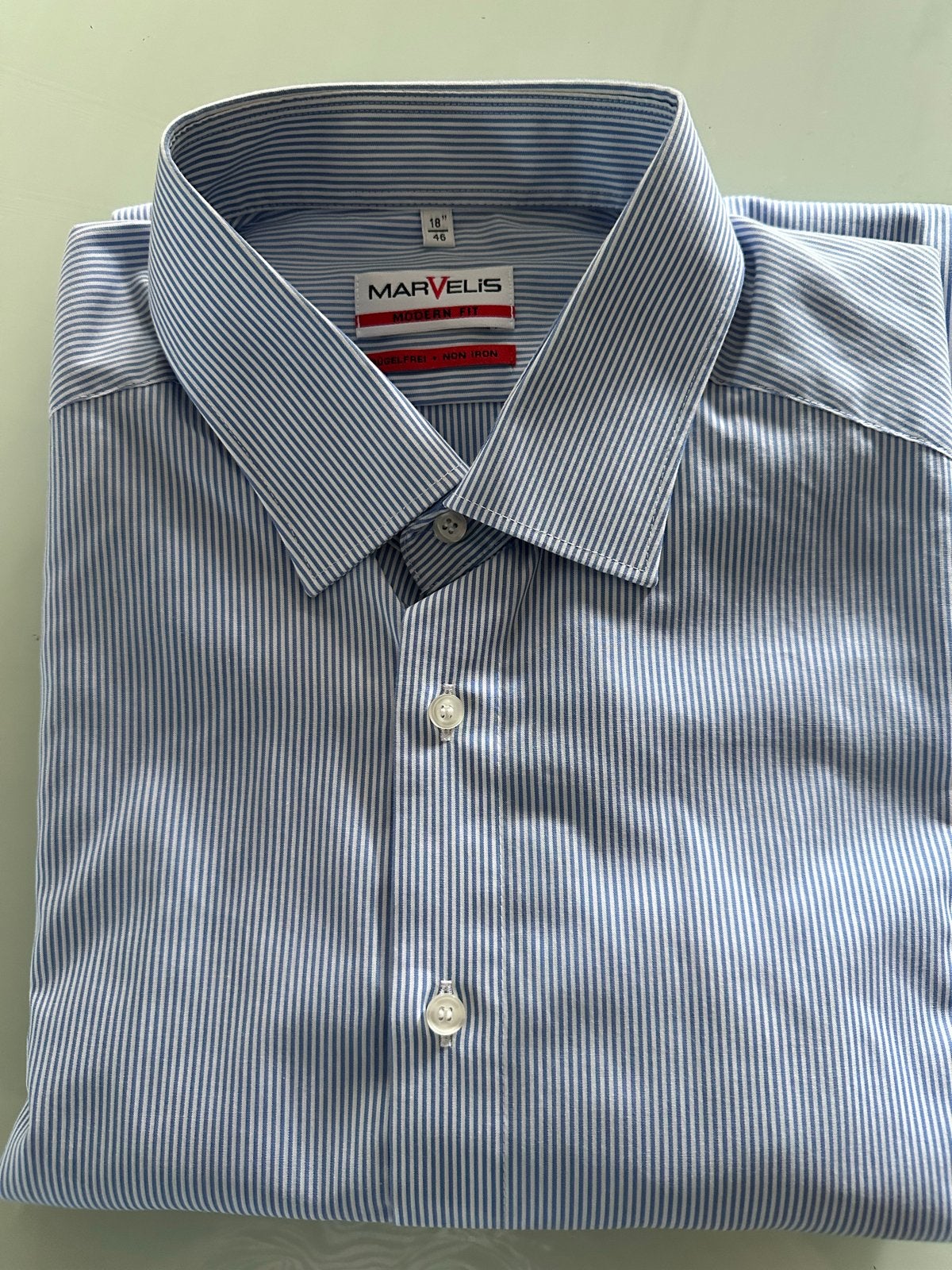 Marvelis Modern Fit overhemd - Blauw gestreept korte mouw, Kleding | Heren, Ophalen of Verzenden, Nieuw, Blauw, Overige halswijdtes