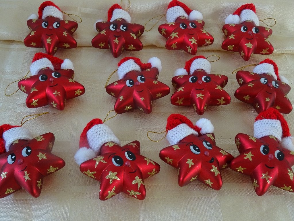kerstster handbeschilderd kerstboom hangers ster rood, Ophalen of Verzenden, Zo goed als nieuw