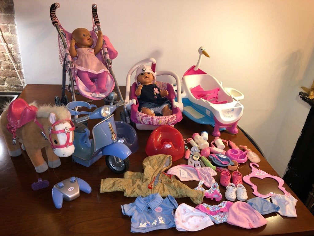 BABY Born grote set 2 poppen scooter paard buggy + kleding, Kinderen en Baby's, Ophalen, Gebruikt, Babypop