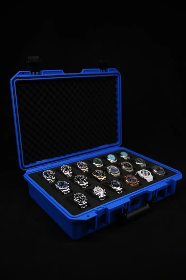Onverwoestbare horloge koffer 18 horloges - elbrus horology, Overige merken, Staal, Polshorloge, Ophalen of Verzenden