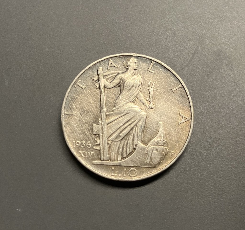 Italie zilveren 10 lire 1936, Postzegels en Munten, Munten | Europa | Niet-Euromunten, Ophalen of Verzenden, Italië