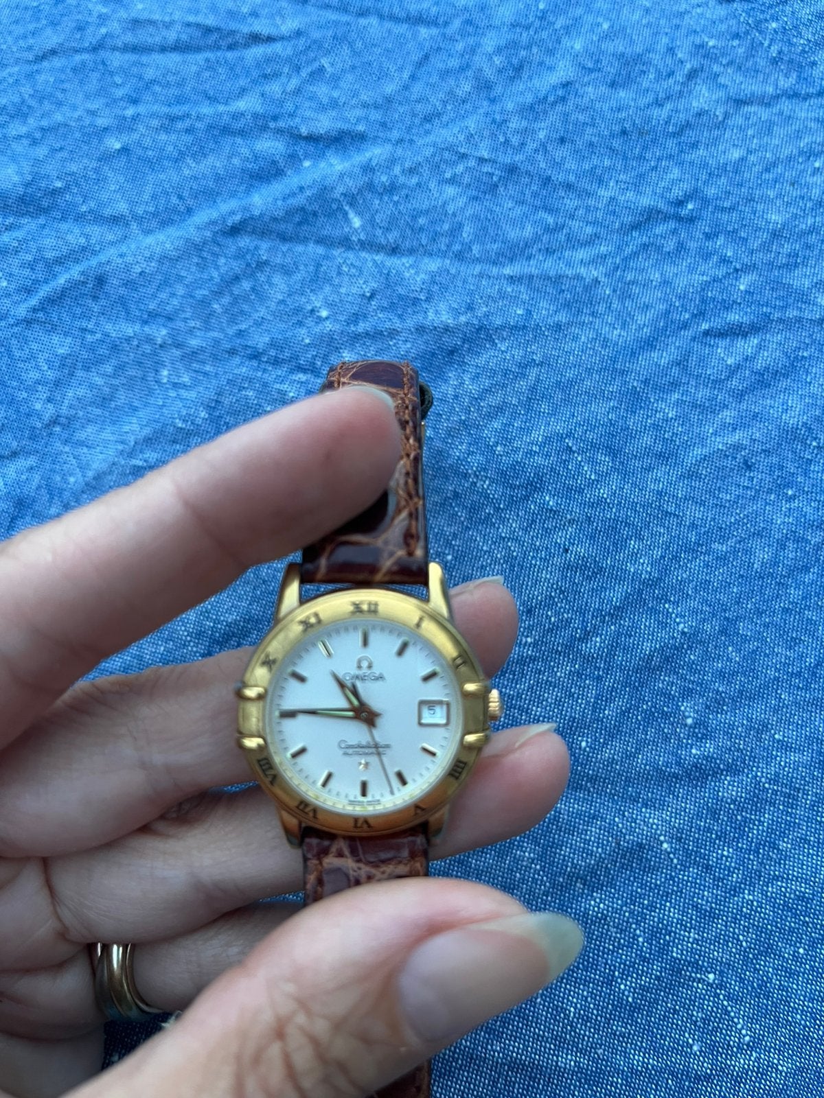 Omega constellation dames horloge vintage, Ophalen of Verzenden, Gebruikt, Leer, Overige merken