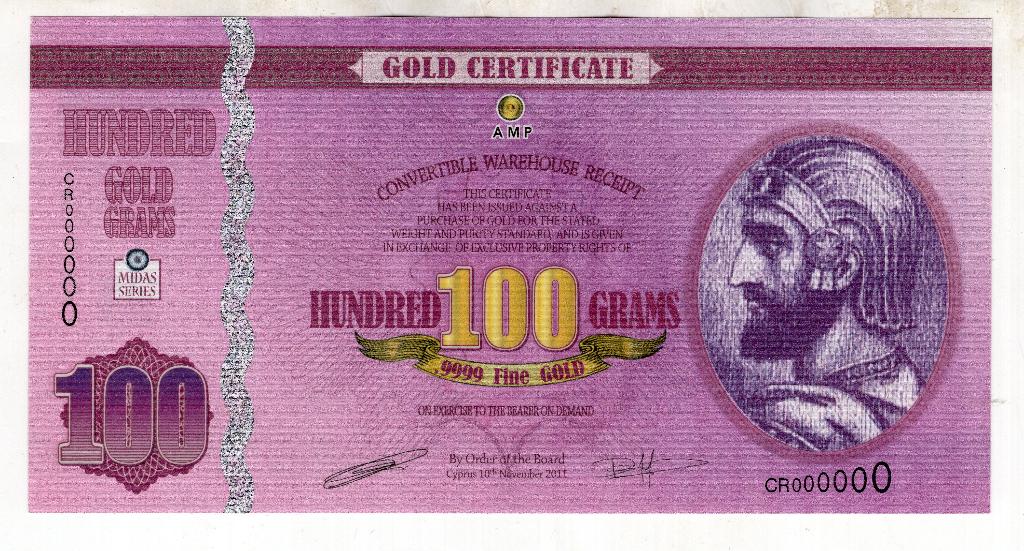 Cyprus 100 gram goud certificate 2011, Verzenden, Overige landen
