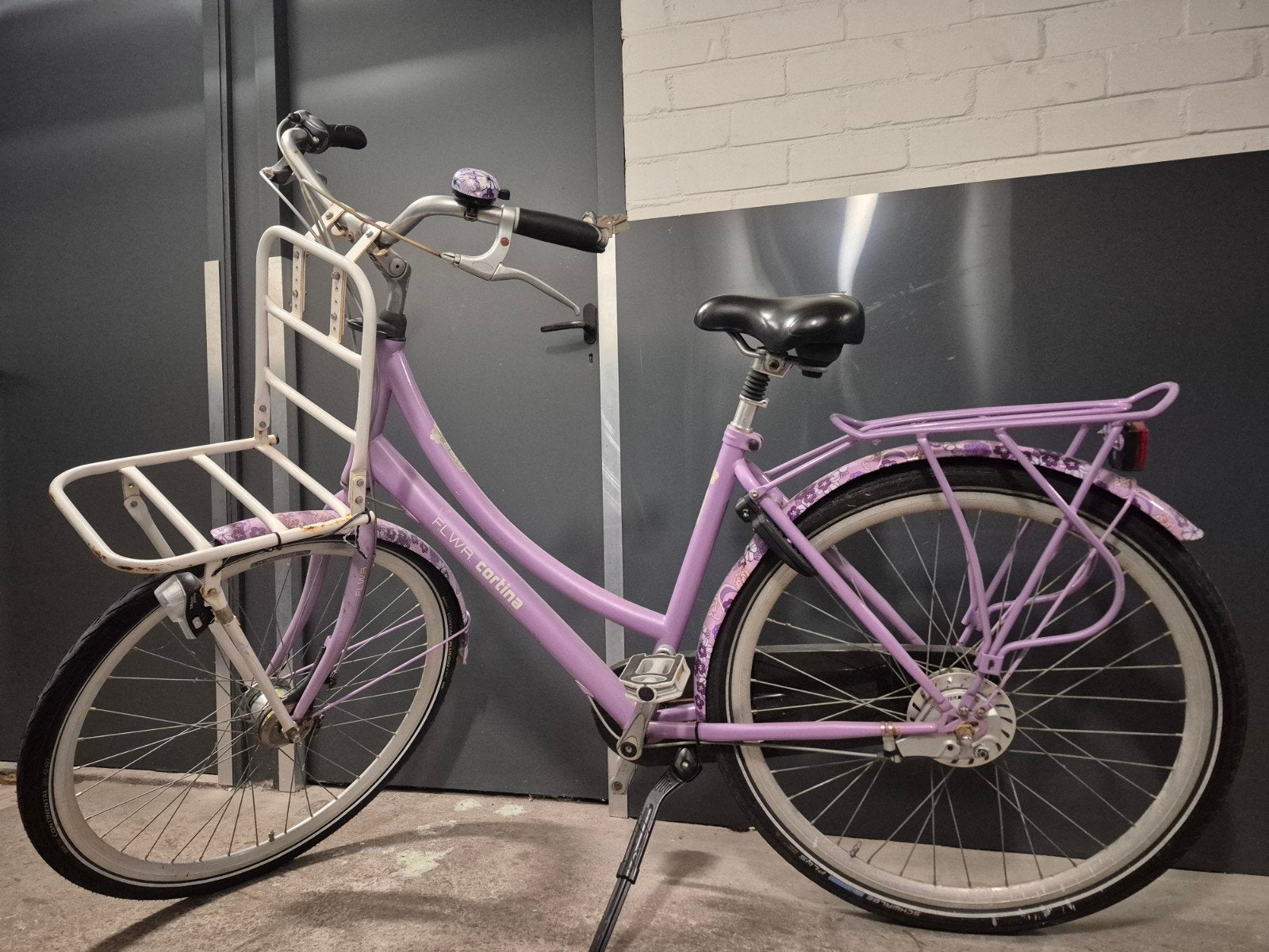 Cortina U3 FLWR Meisjesfiets - Lavendelpaars met bloemen, Gebruikt, Versnellingen, Cortina, Trommelrem