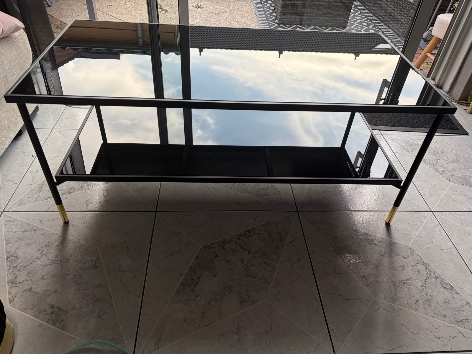 Salontafel ÄSPERÖD ikea zwart/glas zwart 115x58 cm, Ophalen, Gebruikt, 100 tot 150 cm, 50 tot 100 cm
